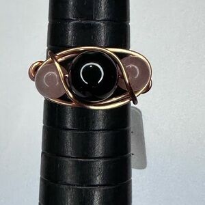 Black and pink ring handmade cooper wire wrap